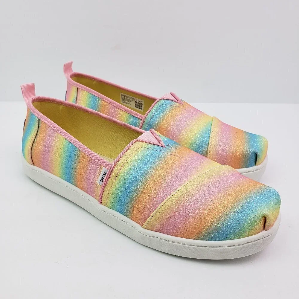 TOMS Glimmer Alpargata Girls Size 6Y Wms Sz 7.5 Candy Pink Gradient Glitter Shoe